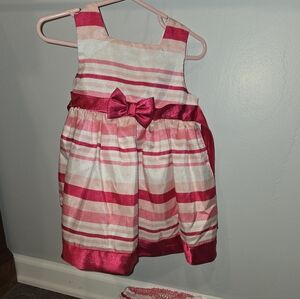 Pink Striped Kids Dress with Bow